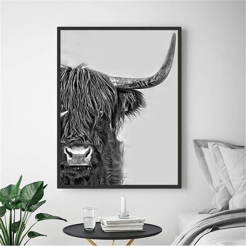 Abstract Cute Higland Cattle Art Canvas Paintings Watercolor Highland Cow Posters and Prints Wall Art Pictures for Home Decor