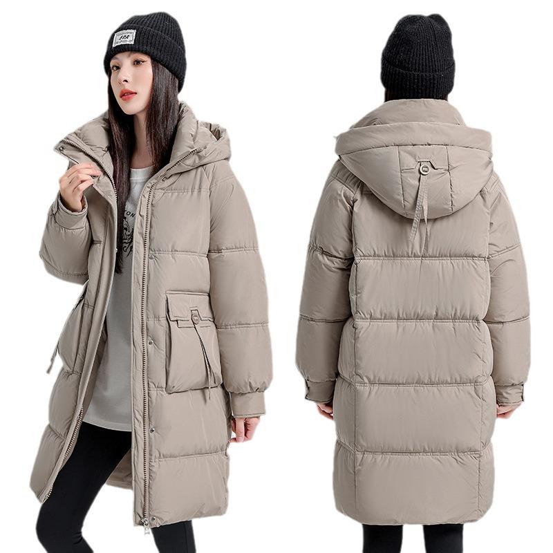 Cotton clothes women's over the knee length 2025 winter new Korean version of thickened jacket with large pockets padded jacket women's padded jacket