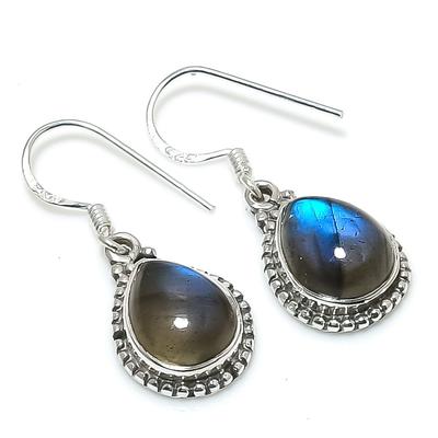 Natürlicher Labradorit Edelstein 925 Massiv Sterlingsilber Geschenk Ohrring 1.25" B1F00