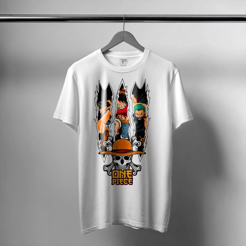 One Piece Strohhut-Piraten Crew T-Shirt, Unisex Anime Fan Streetwear Tee, 100% Baumwolle Lässiges Kurzarm Top