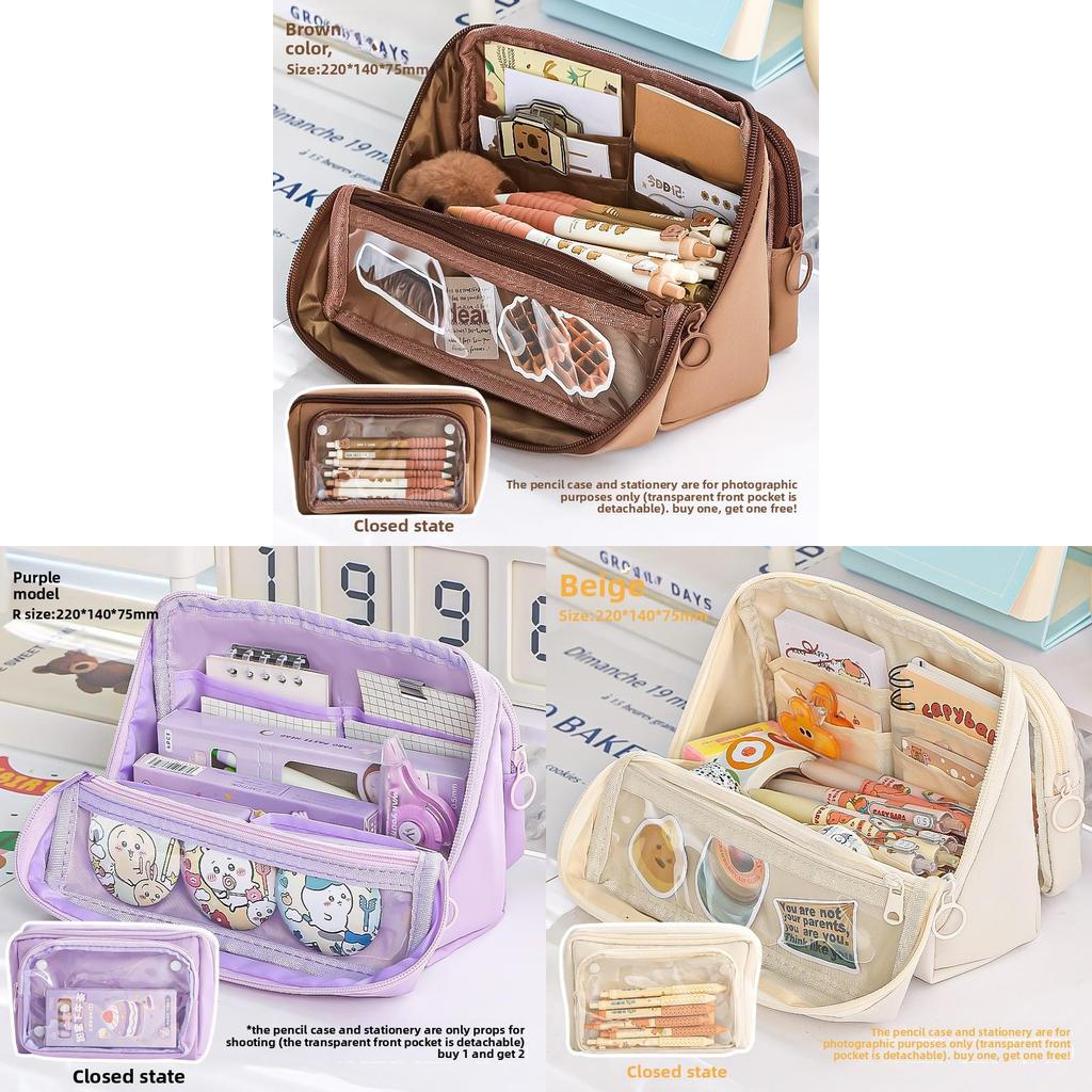 Canvas Multicompartment Pencil Case With Detachable Design For Students And School Use