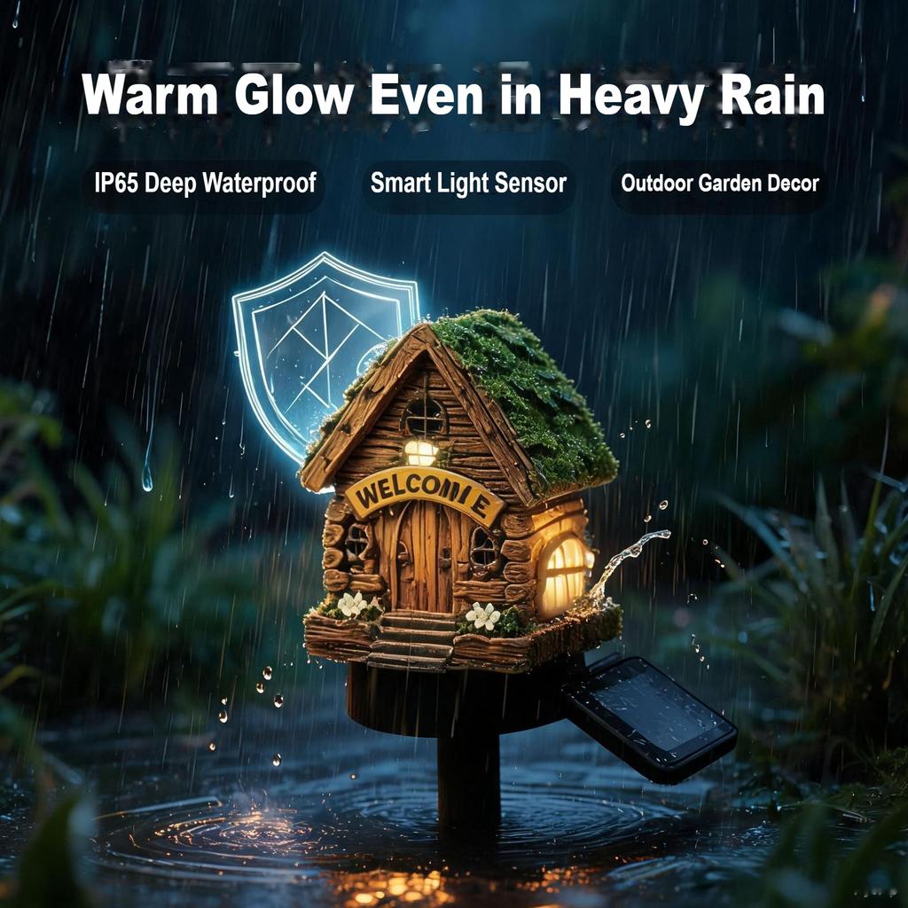Solar Resin Garden Stake Lights Mushroom House Shaped Outdoor Waterproof Landscape Decorative Lawn Lamps for Yard Pathway