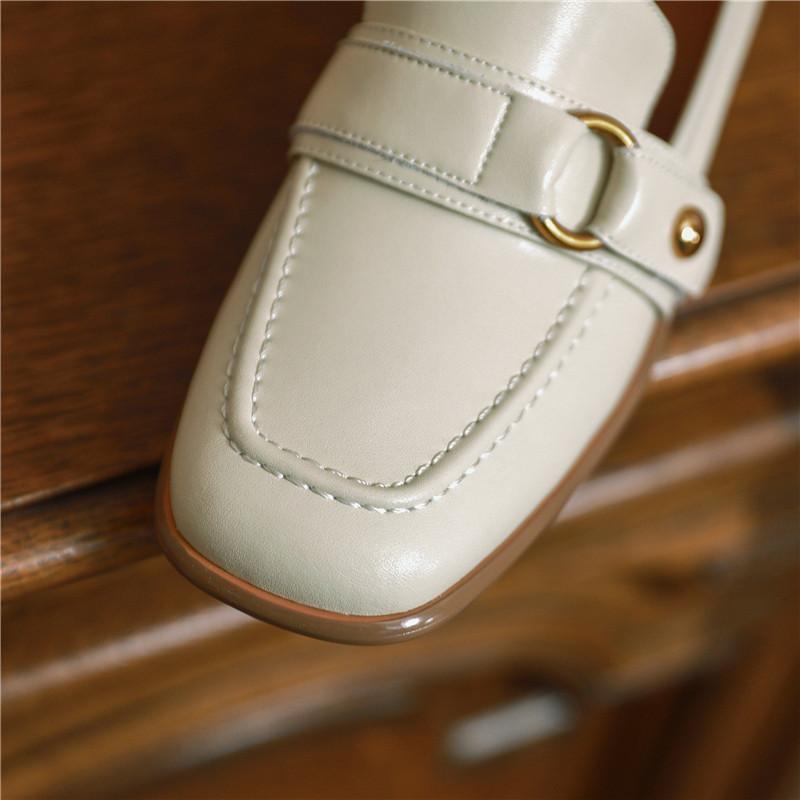 Fashion 2025 New Spring Women Shoes Cow Leather Loafers Shoes Women Square Toe Thick Heel Pumps Women Black Shoes Zapatos De Mujer