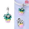 Charm Copper Plated Colorful Zircon Potted Flower Pendant Fits Charm Genuine Bracelets Bead Women Jewelry Crafting DoItYourself