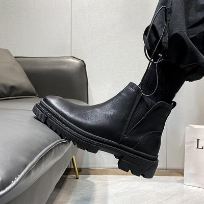 Boots Men's Short Boots Thick Soled Chelsea Boots High Top Men's Shoes Black Suede Boots