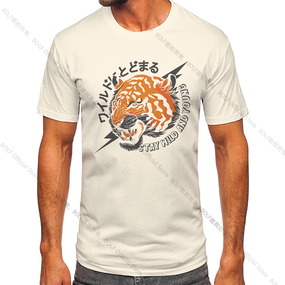 Men's Tiger Printed Vintage T-shirt Sport 100% Cotton Funny Tees for Men Women Sportswear Tops