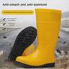 Men's Yellow Rain Boots: Mid To High Tube, Steel Toe, Anti-Smash, Anti-Puncture, Acid and Oil Resistant.