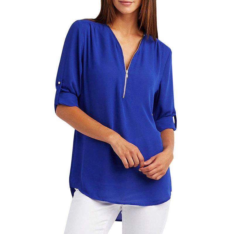 V-neck Shirt Plus Size Women's Clothing Long Sleeve Zipper Bottoming Shirt