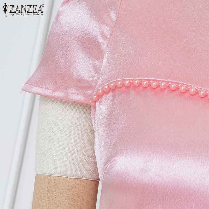 ZANZEA Damen Lässiges Sommerkleid mit Rundhalsausschnitt und kurzen Ärmeln