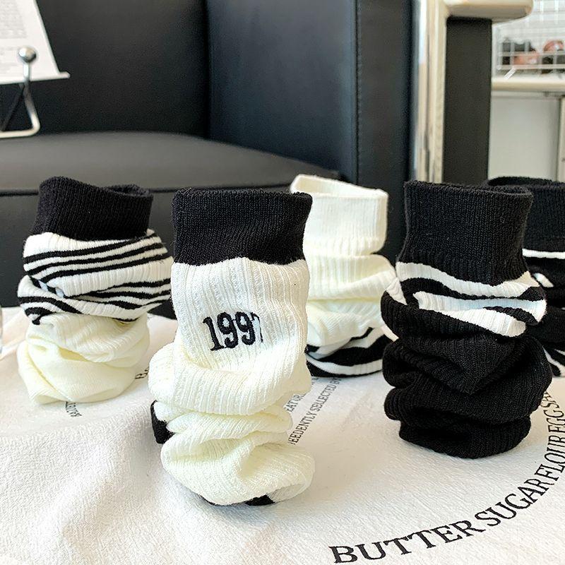 Socks Women'S White Tube Socks Striped Versatile Women'S Stacking Socks Japanese Trendy Black Stockings