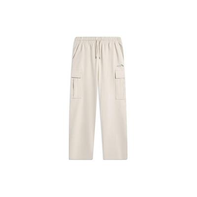 Li Ning Skateboard Series Solid Color Multi Pocket Straight Leg Loose Knit Sports Pants Men Pants Gravel-Gray AKLU131-3