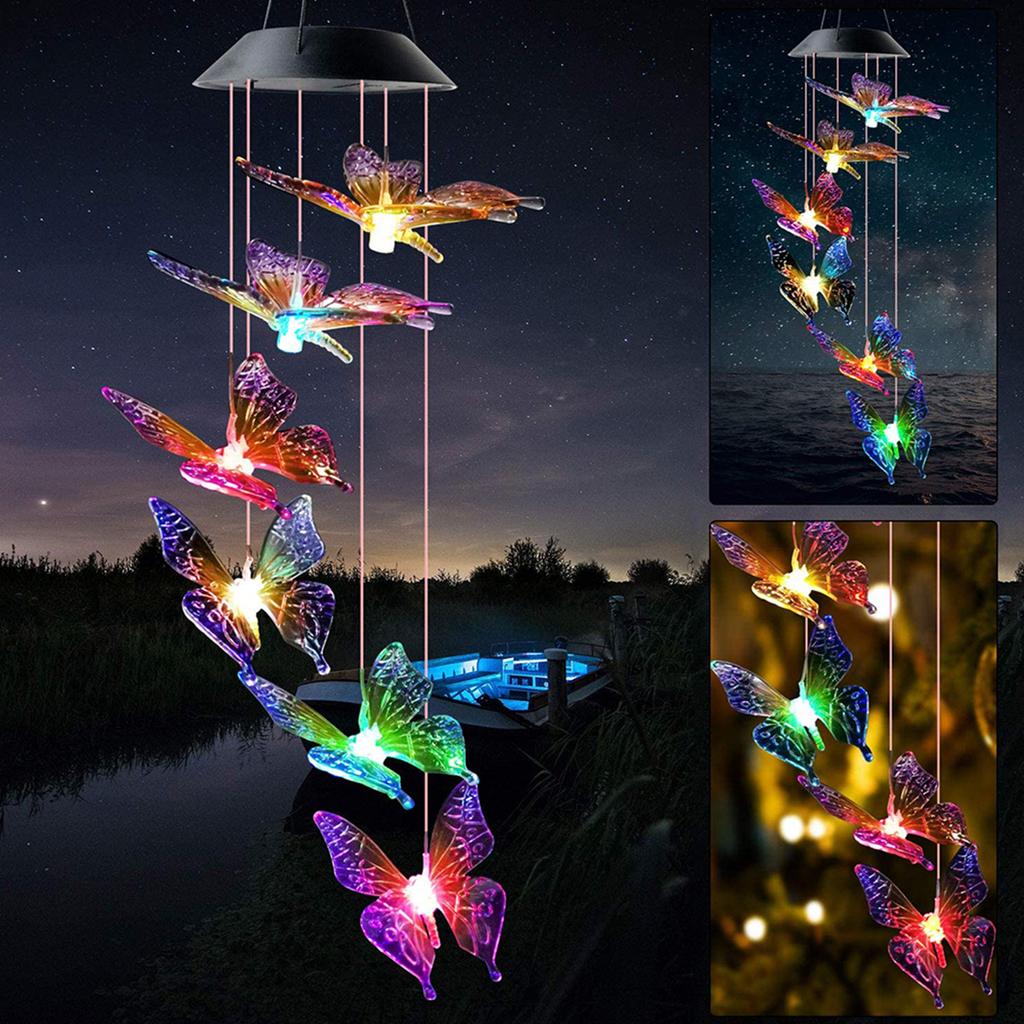 Solar powered Butterfly Wind Chime Light with Colorful LED Home Decor Wind Chime 120mAh Waterproof Solar Hanging Light