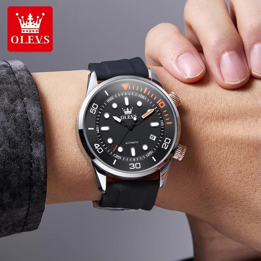 OLEVS Orologi Automatici da Uomo Lusso Top Brand Serie Subacquea Ghost Verde Cinturino in Silicone Orologio Meccanico Originale