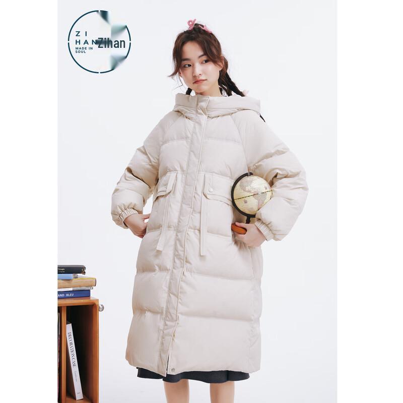 

ZIHAN Women s Long Stand-Collar Hooded Down Jacket XS