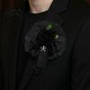Handmade Faux Silk Floral Bracelet Black Burgundy Rose Tulle Mesh Corsage for Bridal Groom, Gothic Formal Suit Dress Decor Artificial Flower