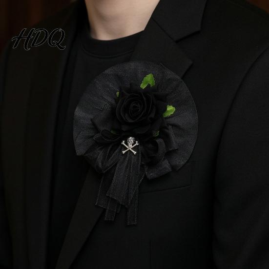 Handmade Faux Silk Floral Bracelet Black Burgundy Rose Tulle Mesh Corsage for Bridal Groom, Gothic Formal Suit Dress Decor Artificial Flower