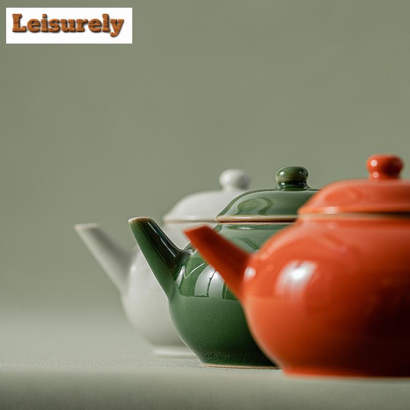 120ml Beixitang Handamde Lang Kiln Green Ceramic Teapot Chinese Small Pan Pot Tea Soaking Kettle Kung Fu Tea Services Craft Gift