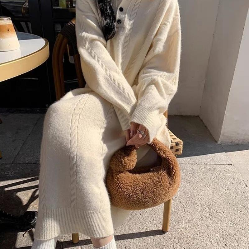 Super Beautiful Woolen Dress Women Autumn and Winter Loose Sweater 2023 New Long Knitted Long Sleeve Pullover Female Dress