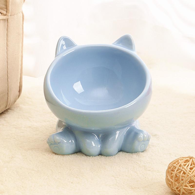 Cat Bowl Integrated Ceramic Diagonal High Feet Cute Protection Cervical Spine Dog Bowl Drinking Cat Bowl Against Black Chin