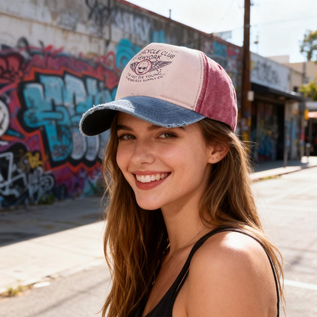 Retro Baseball Cap Cotton Washed Denim Trucker Hat Contrasting Color Distressed Pattern Print Hat Hat Unisex