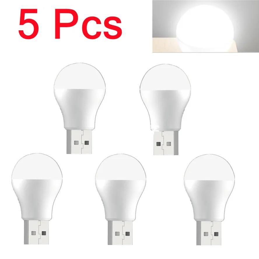 5Pcs 5V Super Bright LED Eye Protection Book Light Mini USB Plug Lamp Computer Mobile Power Charging USB Bulb Small Night Light