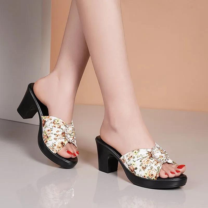 Dámská móda elegantní květinové boty na vysokém podpatku s otevřenou špičkou dámské pohodlí plus size plážová párty sexy sandálové boty ab777