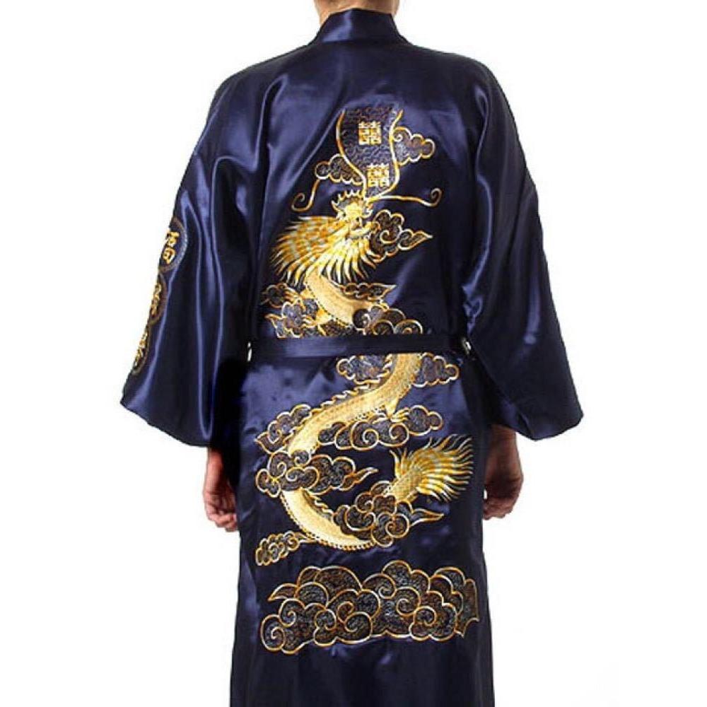 GMXIA Men's Tang Suit Bathrobe with Black Embroidery Pajama