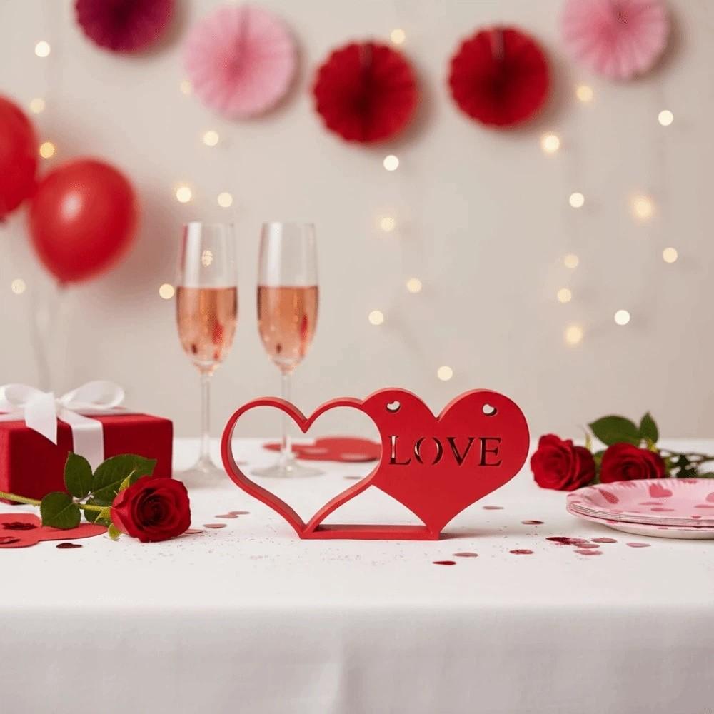 Art Craft Red Love Knot Ornament Plastic LOVE Ornaments Valentine Day Decorations  Table