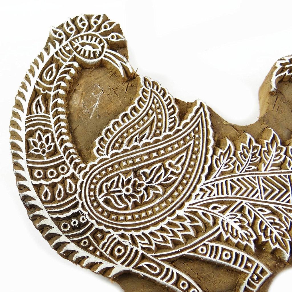 Hand Carved Printing Block Peacock Pattern Wooden Textile Stamp As Home Decor