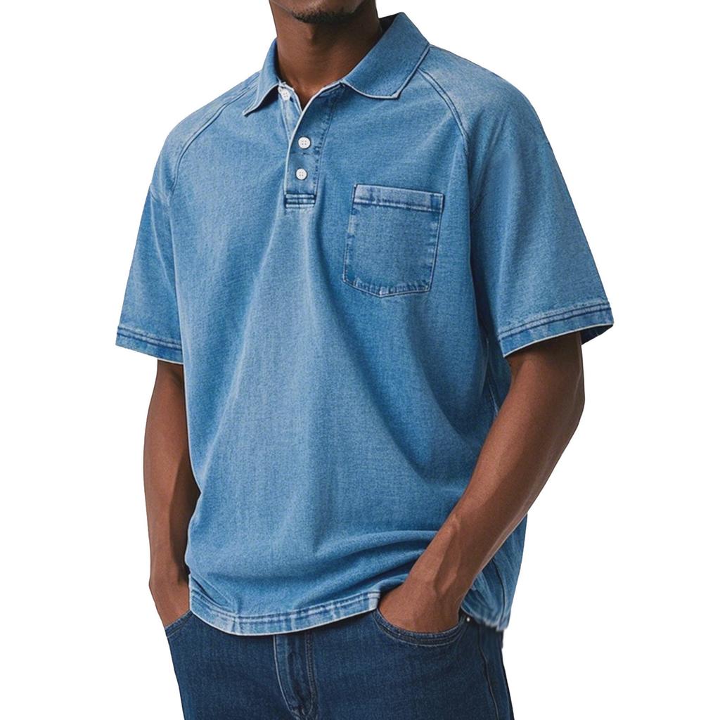 Men'S Fashionable Lapel And Shoulder Length Short Sleeved Casual Top