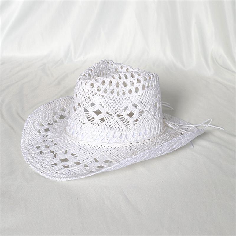 

Summer Bohemian Shell Straw Hat Beach Women Men Cowboy Hats Wooden Beads Hollow Out Western Wide Brim Sun Hat Holiday Cap 55-58CM