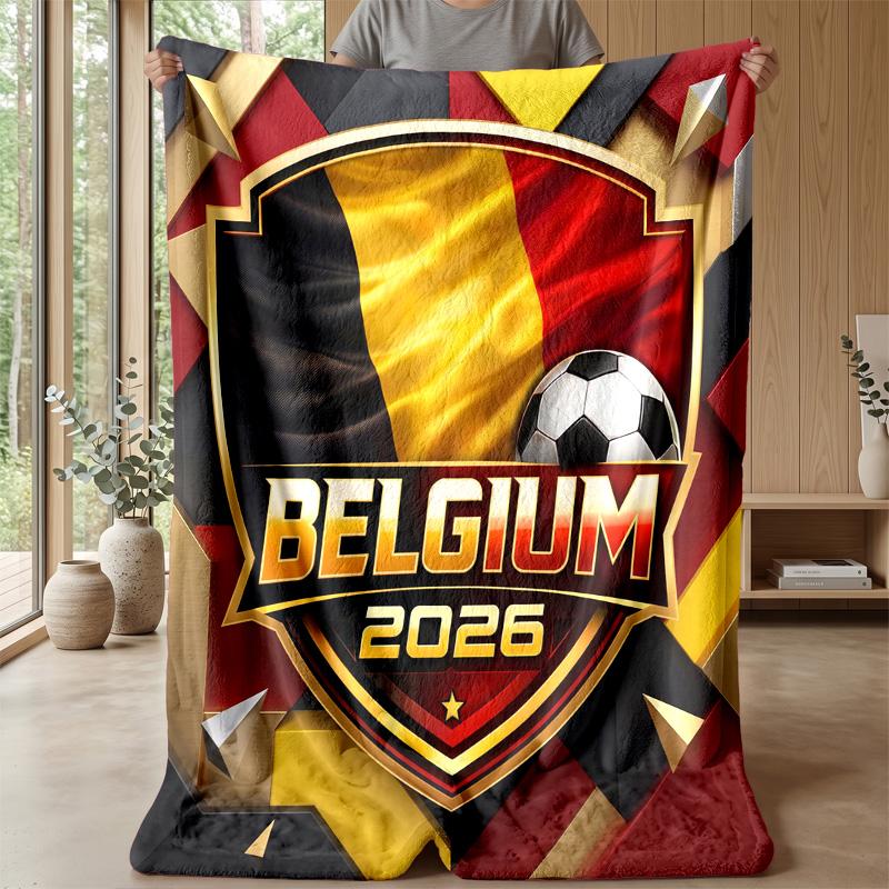 Belgium Football Printed Flannel Blanket Skin Friendly Warm Decorative Throw for Indoor Couch Bed Daily Use