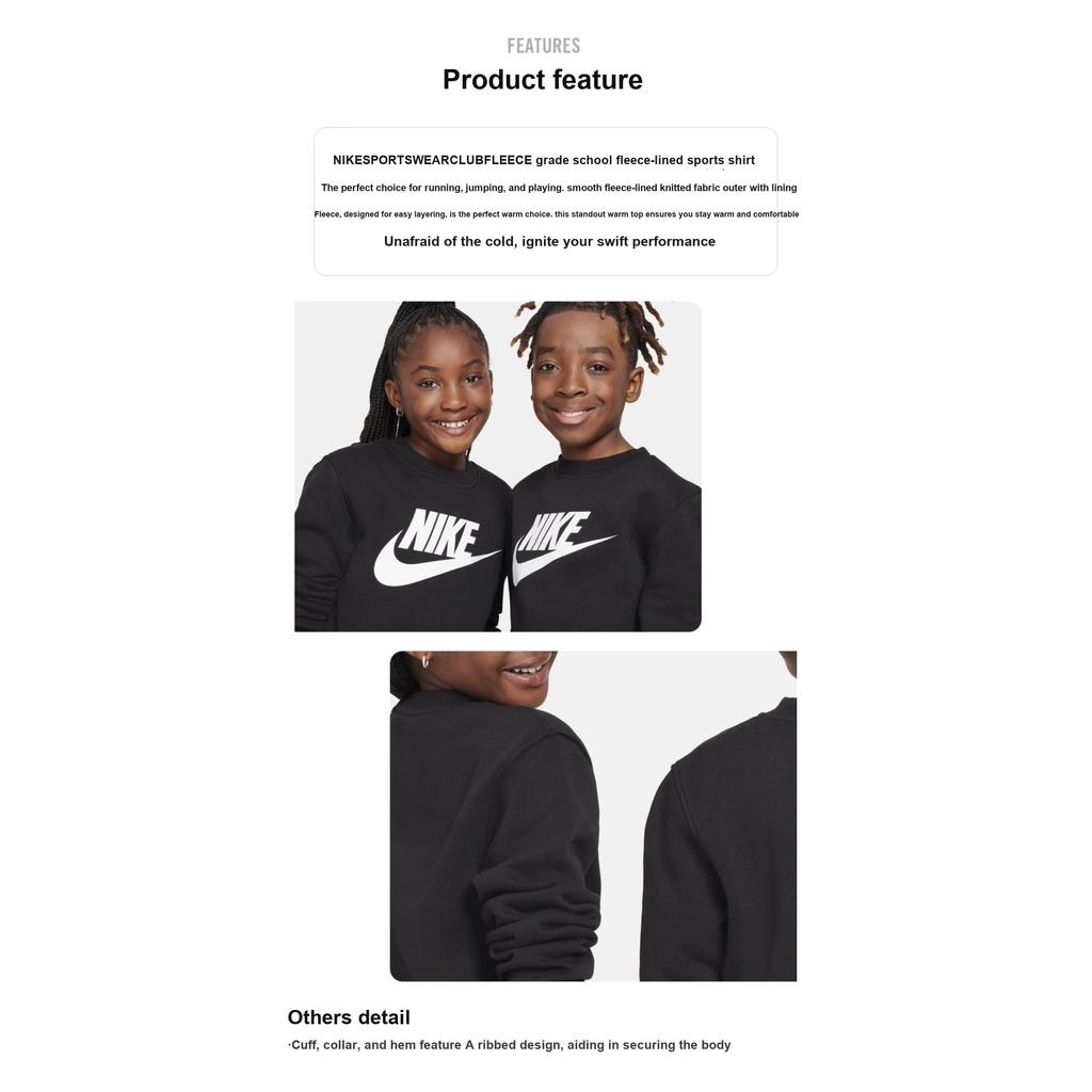 Nike Sportswear Club Fleece Big Kids Crewneck Sweatshirt Black White FD2992-010