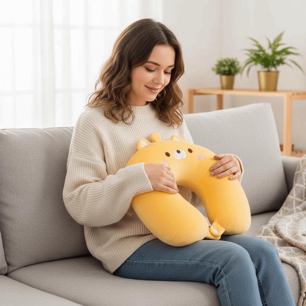 Deformable Cat U-shaped Pillow Skin-friendly Soft Travel Pillow 2 in 1 Foam Particle Neck Pillow Home Decoration