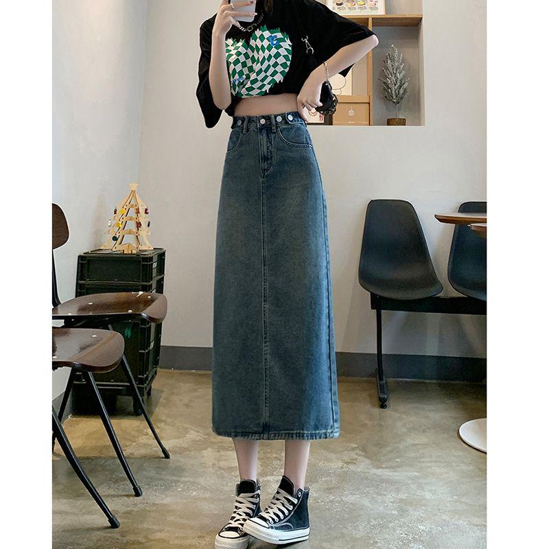 

Женская джинсовая миди-юбка А-силуэта с высокой талией - Ретро разрез, приталенный силуэт, коллекция весна-осень 2025 Double Extra Large