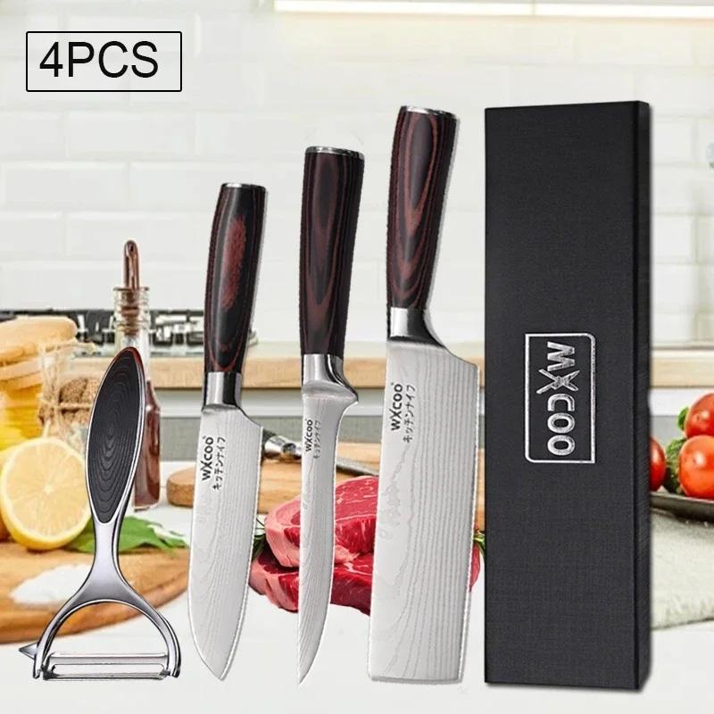 WXCOO Professional Knives Damascus Laser Chef's Knife for Cutting Bone Bread Fruit Melon Stainless Steel Cooking Tools