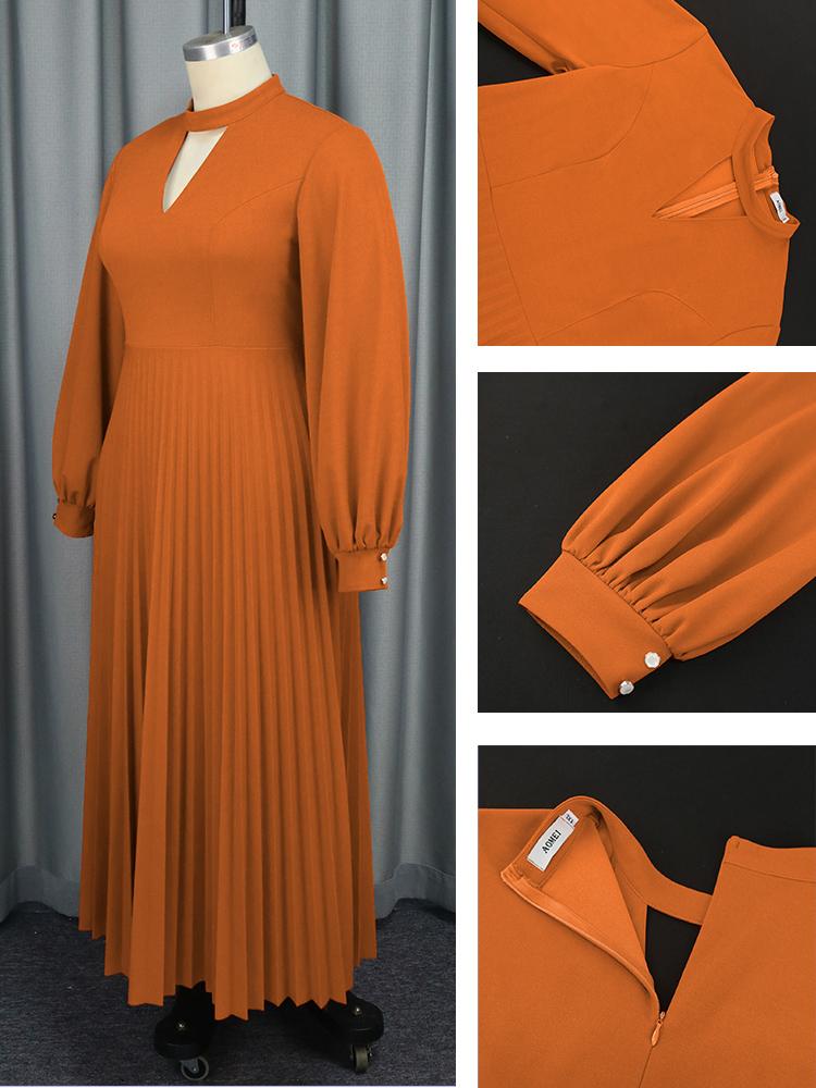 AOMEI Lange Ärmel, plissierte Abendkleider für Damen, O-Ausschnitt, Ausschnitt auf der Brust, elegante Roben in A-Linie, edle, formelle Abendkleider für Feiern und andere Anlässe