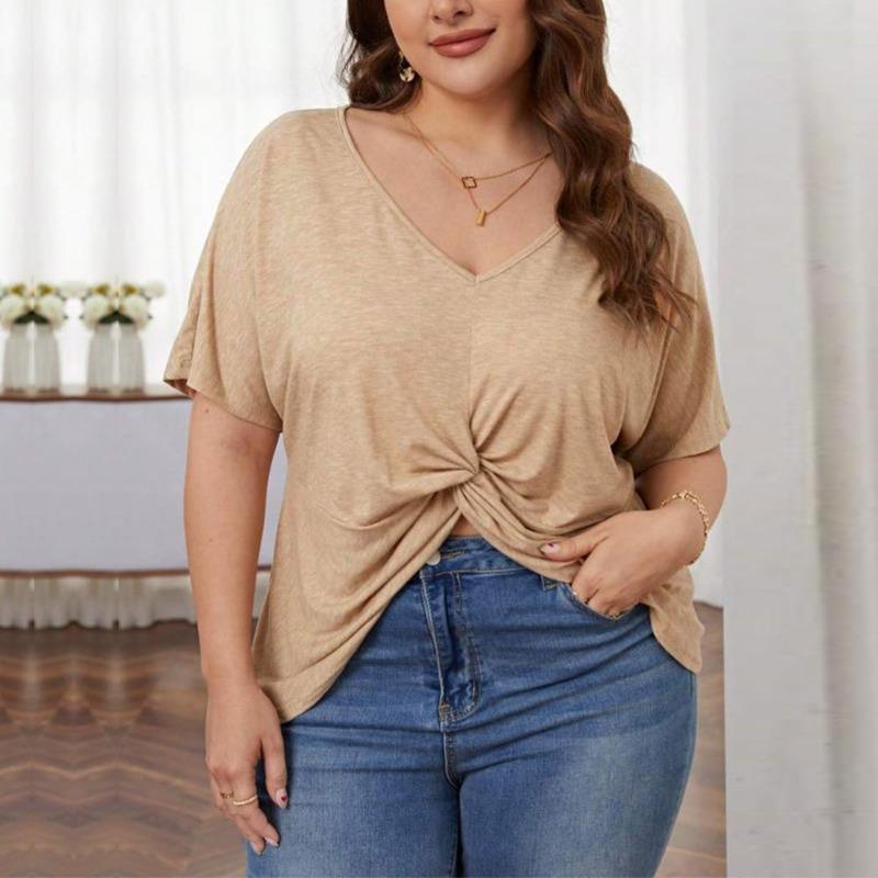 

Women Summer New V Neck Short Sleeve Twisted Knot Front Casual Loose Fit T Shirt XL помаранчевий
