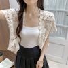 Open Front Bridal Summer Jacket Black/White Short Sleeve Cardigan Elegant Knit Vest  for Women