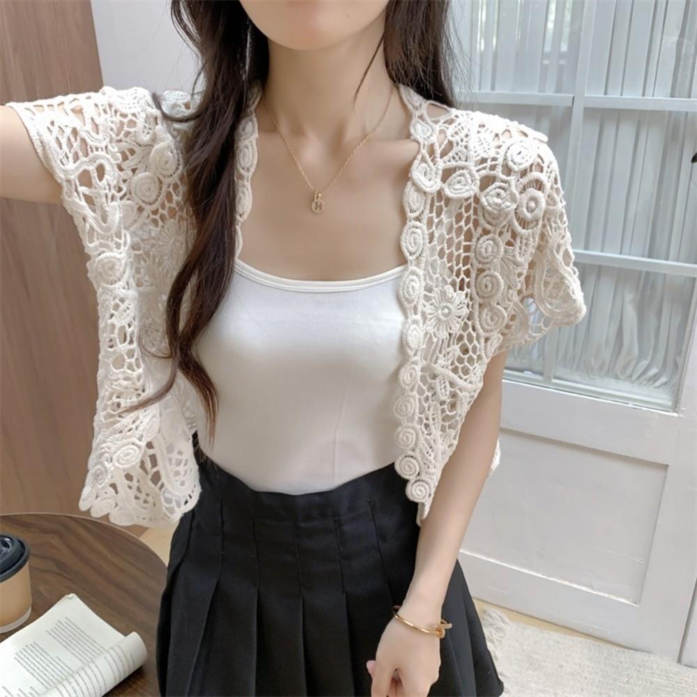 Open Front Bridal Summer Jacket Black/White Short Sleeve Cardigan Elegant Knit Vest for Women