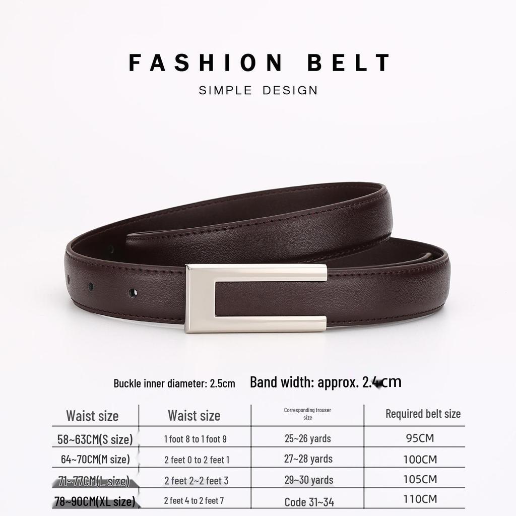 Women's Fashionable Gold Buckle Leather Belt - Versatile Cowhide Waistband for Dresses and Pants