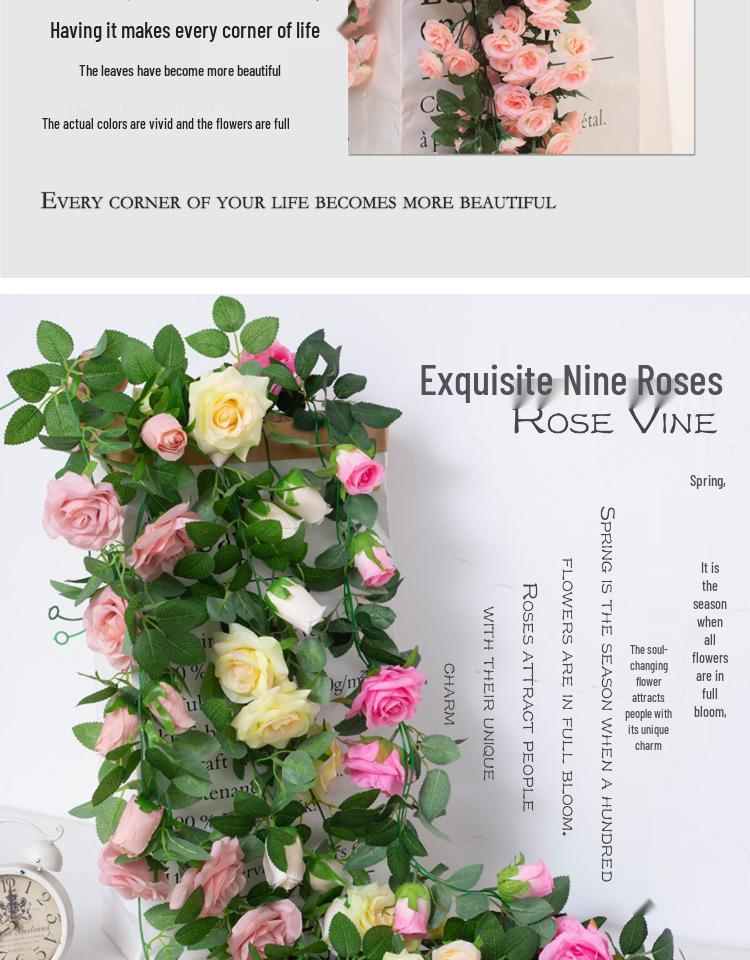 Artificial Rattan Rose Vine for Ceiling & Wall Decor - Wedding & Pipe Covering