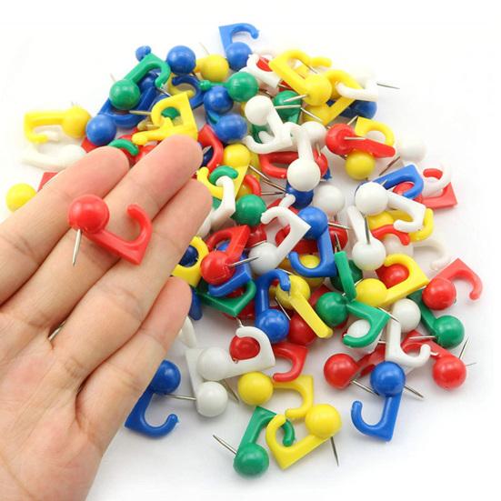 50 Pcs Push Pin Hooks Plastic Heads Cork Board Hooks Decorative Thumb Tacks Hook for Cork Bulletin Board Photos Calendar Home Office School Supplies