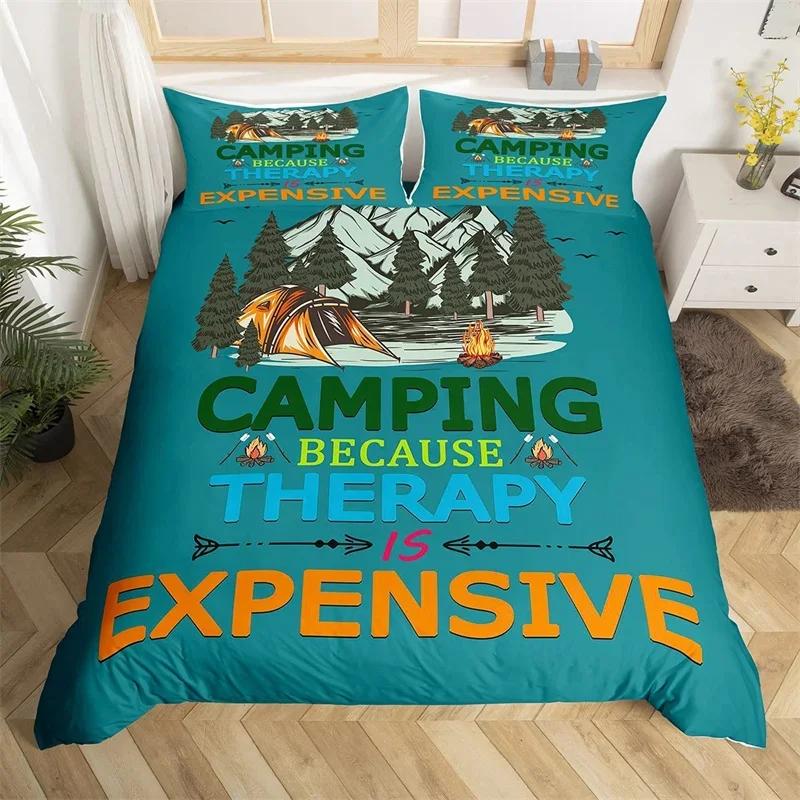 Western Cowhide Duvet Cover King Size Happy Camping Bedding Set Polyester Farmhouse Style Comforter Cover For Travel Rv Bunk Bed