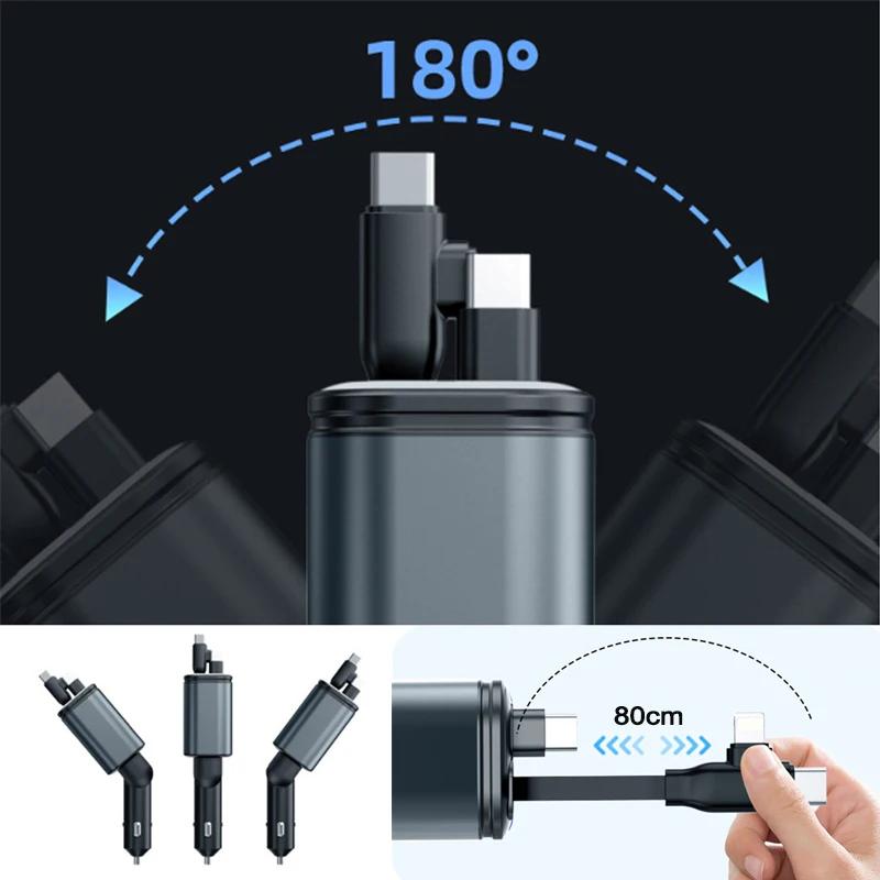 180W 5 In 1 Retractable Car Phone Charger RGB Starry Sky Light for PD/QC3.0/SCP/VOOC/FlashCharge/AFC/FlashCharge Protocols Phone