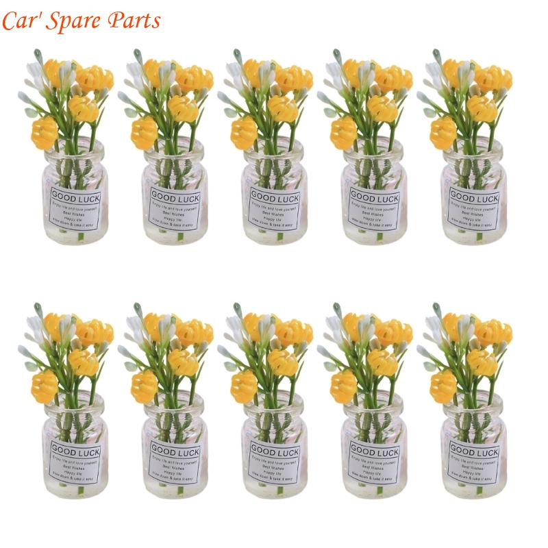 Y4UA Miniature Potted Flowers Ornament Car Dashboard Center Console Mount Greenery Decoration Glow Small Figurines Decors