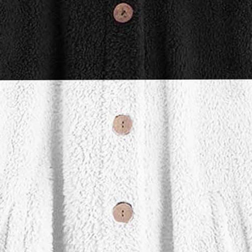 Women's Fashionable Patchwork Loose Hooded Plush Button Long Sleeved Loose Warm Jacket