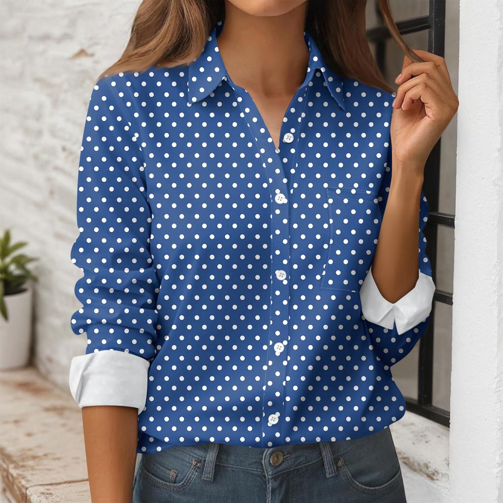 Camisa Estampada de Botones para Mujer Camisa de Manga Larga Tops de Trabajo para Negocios Casual con Bolsillos Chaqueta