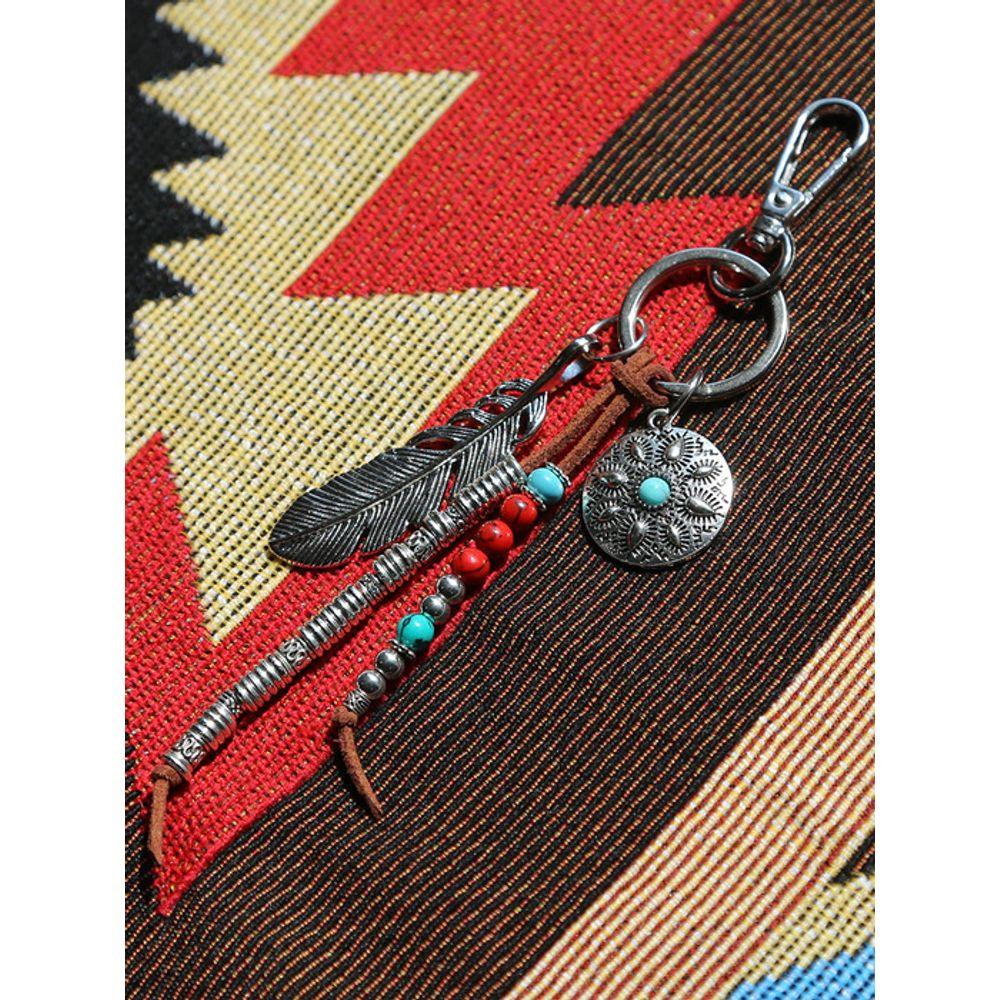 KND navajo feather & beads keyring brown