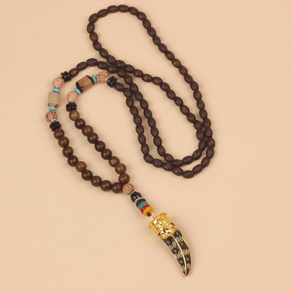 Originální etnický retro dlouhý řetízek na svetr, Nepálské vintage doplňky, Tibetský styl, Literární a univerzální náhrdelník pro muže a ženy